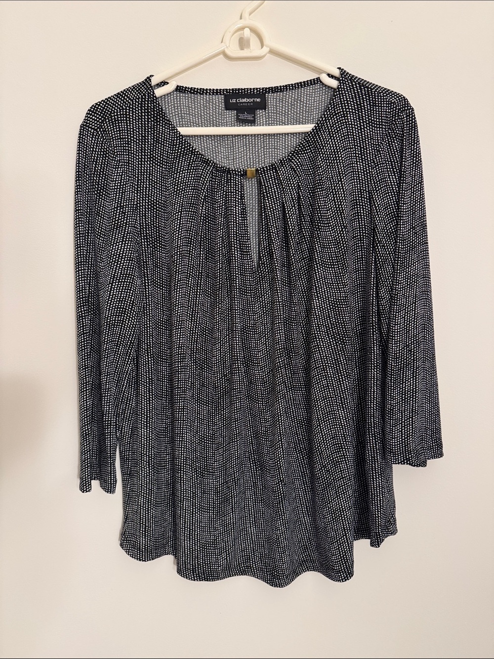 Liz Claiborne Navy and White Dot Scoop Neck Tunic